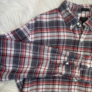 J. Crew Plaid Dress Shirt Red White Blue Slim XL